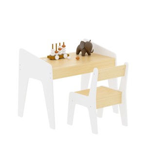 TopComfy Kids Table Sets Kids Table Set with One Chair Wooden Children Study Table Toddlers Drawing Reading for Playroom, White, 22.44"*11.81"*22.64" - 1 of 4