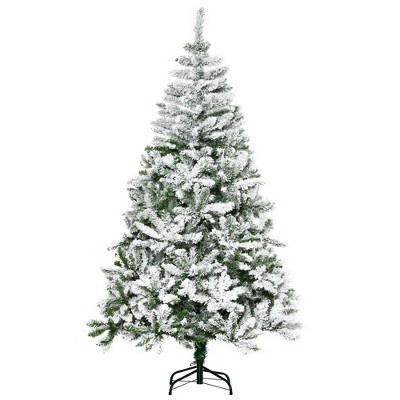 HOMCOM 6 FT Tall Unlit Snow Flocked Pine Artificial Christmas Tree with Realistic Branches, Green