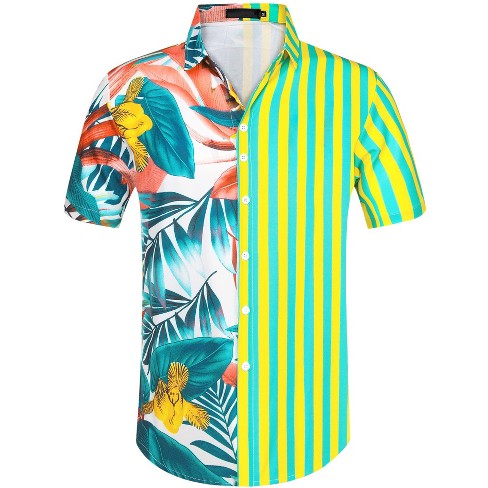 Lars Amadeus Men's Hawaiian Shirt Short Sleeves Summer Patchwork