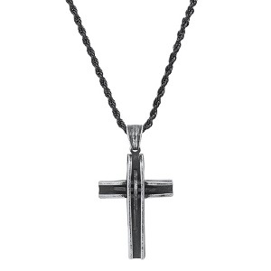 Steeltime 24" black ip stainless steel oxidized cross pendant - 1 of 4