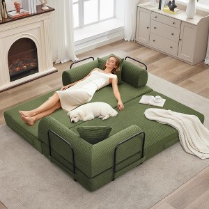 Convertible Sleeper Sofa Bed - Corduroy Upholstery, Space-Saving Foldable Design, Adjustable Armrests, Spring-Sponge Core - 1 of 4