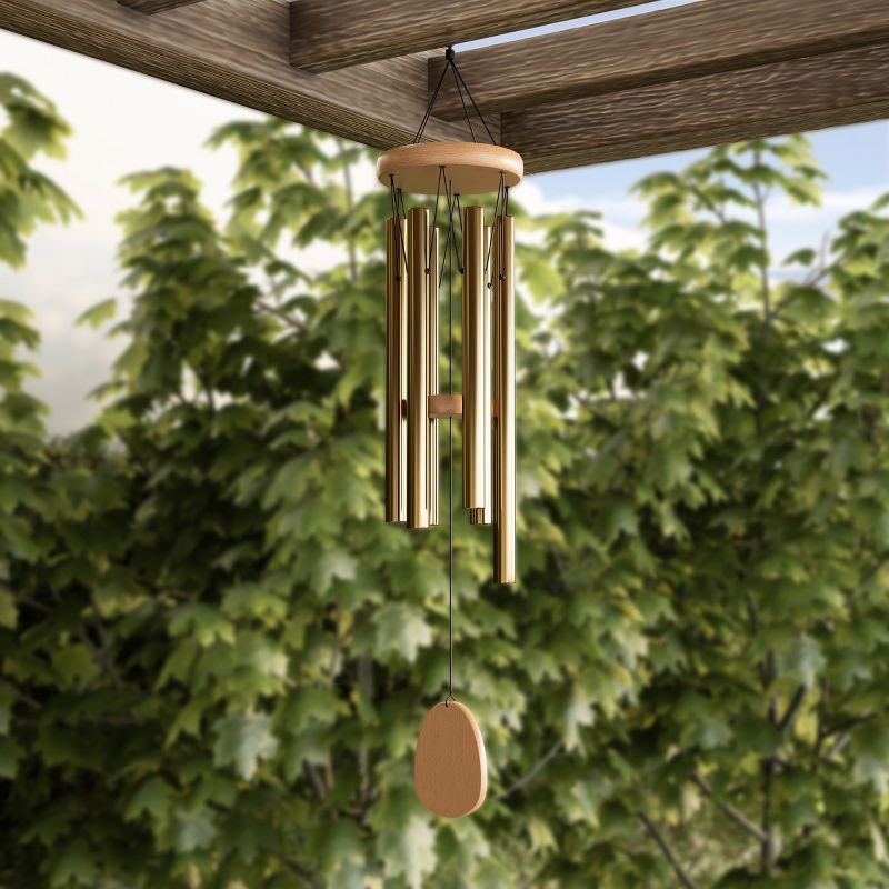 Nature Spring 28" Metal and Wood Wind Chimes with Soothing Tone For Garden, Patio, or Home - Gold, 2 of 7