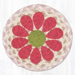 Earth Rugs Pink Graphic Flower Round Coaster – 7"x7" Braided Jute, Vibrant Floral Design, Hand-Stenciled Accent - 1 of 3