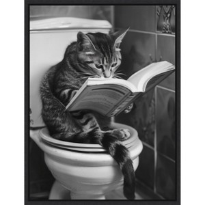 Amanti Art Literary Litter Box Cat by Niky Rahner Framed Canvas Wall Art - 1 of 4