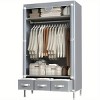 Portable Clothes Closet Rolling Door Wardrobe with Hanging Rack, Non-Woven Fabric Storage Organizer w/ Three Drawer Boxes No-Tool Assembly - 3 of 4