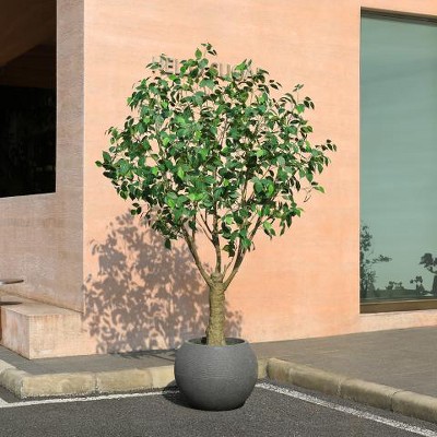 DR.Planzen 7ft UV Resistant Artificial Olive Tree with Grey Tall Planter, Pre Potted Fake Olive Tree for Indoor Outdoor Home Decor, Big Faux Plants