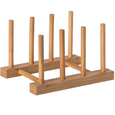 Basicwise Set Of 2 Bamboo Wooden Dish Drainer Rack, Plate Rack, And ...