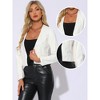 INSPIRE CHIC Women's Collarless Open Front Faux Pocket Faux Leather Crop Moto Jackets - 2 of 4