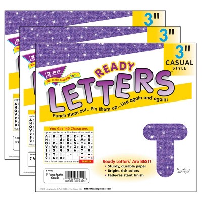 3pk 3" 140 per Pack Casual Uppercase Ready Letters Purple Sparkle - TREND