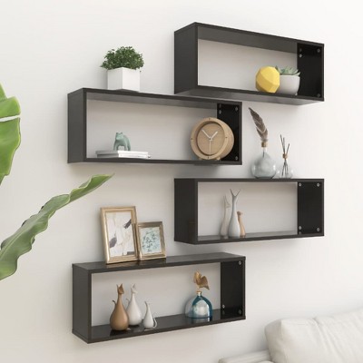 vidaXL Wall Cube Shelves 4 pcs Black 23.6 in.x5.9 in.x9.1 in. Engineered Wood