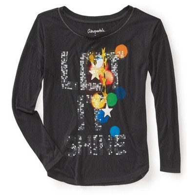 Aeropostale Womens Let It Shine Sequin Ls Fashion Embellished T-Shirt