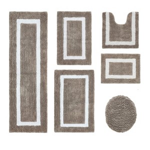Hotel Bath Rug 100% Premium Cotton Tufted Weave Two Tone Reversible 6 Piece Bathroom Rug Set, Super Soft & Water Absorbent, Machine Washable Bathmat - 1 of 4