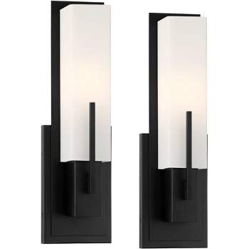 Possini Euro Design Midtown Modern Wall Light Sconces Set of 2 Black Hardwire 4 1/2" Fixture White Glass for Bedroom Bathroom Vanity Reading House