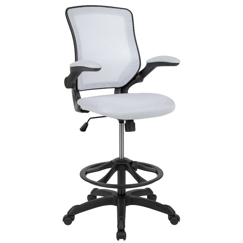 Flash Furniture Mid-Back Mesh Ergonomic Drafting Chair with Adjustable Foot Ring and Flip-Up Arms, 1 of 17