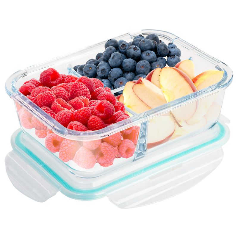 Lexi Home 3-Compartment 35 oz. Glass Meal Prep Container with Utensils, 2 of 7
