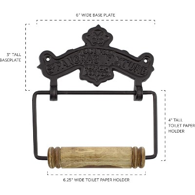 Vintage Black Cast Iron and Wood Wall Mount Toilet Paper Holder
