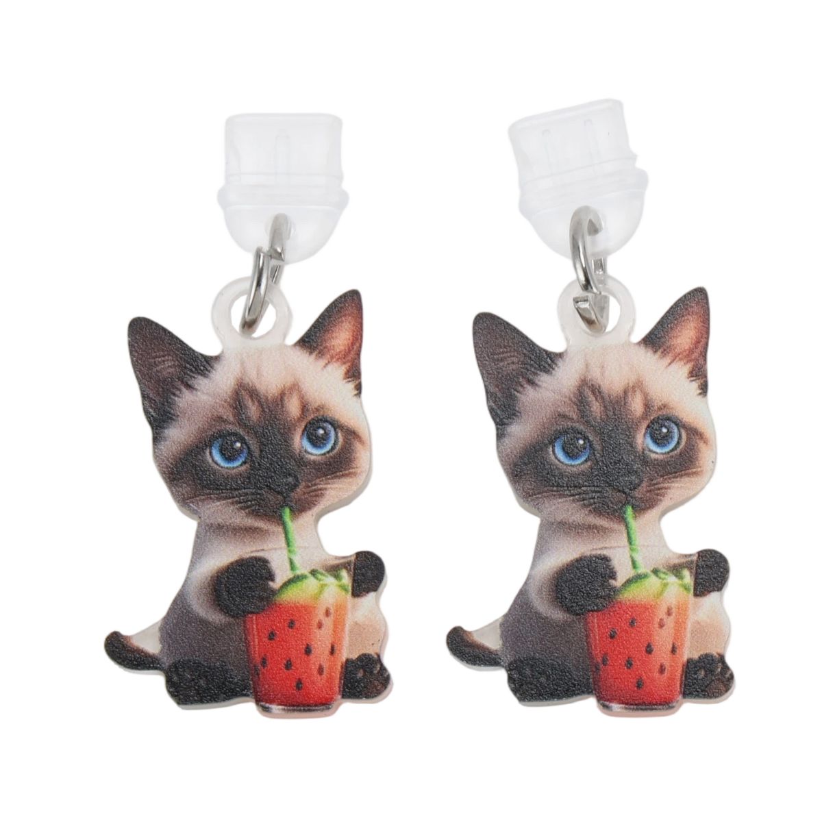 Unique Bargains Cat Pendants Dust Plug Charm for Type-C Black Beige Brown 2 Pcs
