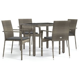 vidaXL Garden Dining Set Grey PE Rattan, Powder-Coated Steel, Tempered Glass - 1 of 4