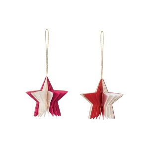 Storied Home Paper Folding Honeycomb Star Ornament Set with Gold Glitter Edge, Red and Cream, Set of 2 - 1 of 1