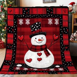 Cabin-Style Christmas Snowman Print Flannel Blanket - Space Theme Geometric Pattern All-Season Throw - 1 of 4