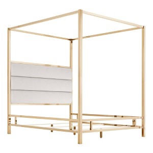 Queen Manhattan Champagne Gold Canopy Bed with Horizontal Panel Headboard White - Inspire Q