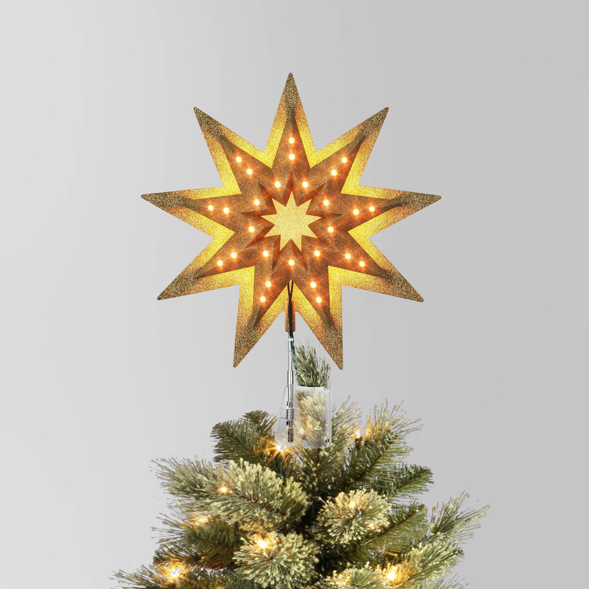 12" Lit-Plastic Gold Glitter Starburst Clear Incandescent Lights Christmas Tree Topper - Wondershop™