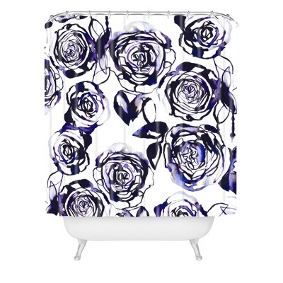 Inky Roses Shower Curtain Blue - Deny Designs