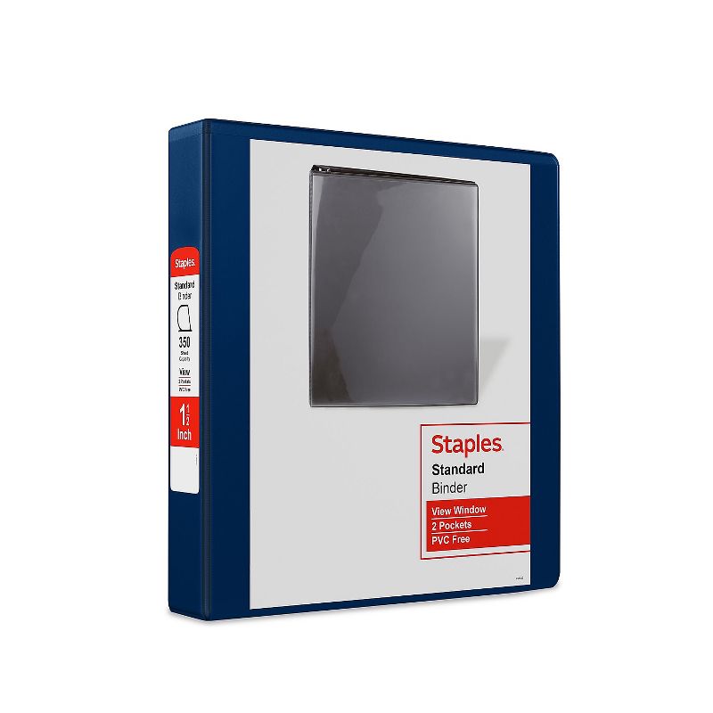 Staples Standard 1 1/2" 3-Ring View Binder Blue (26439-CC) 82652, 1 of 9