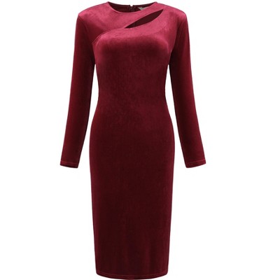 Hobemty Women's Cut Out Crew Neck Long Sleeve Velvet Party Sheath Dresses