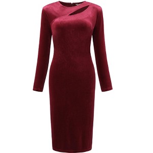 Hobemty Women's Cut Out Crew Neck Long Sleeve Velvet Party Sheath Dresses - 1 of 4