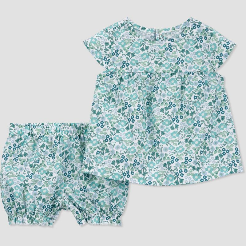 Carter's Just One You® Baby Girls' Floral Top & Bottom Set - White/Blue, 1 of 5