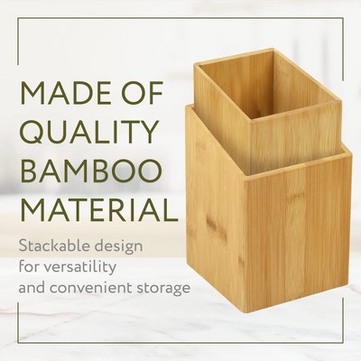 Unfinished Bamboo Wood Utensil Holder Set for Kitchen Countertop