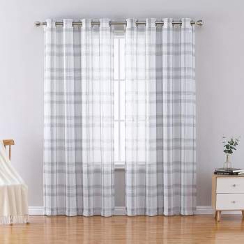 Buffalo Plaid Grommet Semi Sheer Curtains Living Room Bedroom Curtains
