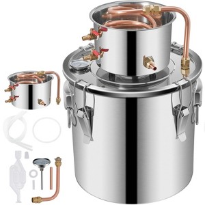 VEVOR Moonshine Still Distiller 5Gal 21L Stainless Steel Water Distiller Copper Tube Home Brewing Kit Build-in Thermometer, Sliver - 1 of 4