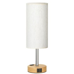 Itopfox Bedside Table Lamp with 3-Way Dimmable Touch Control USB-C & USB-A Charging Ports AC Outlet LED Bulb Included Flaxen Fabric Shade for Bedroom - 1 of 4