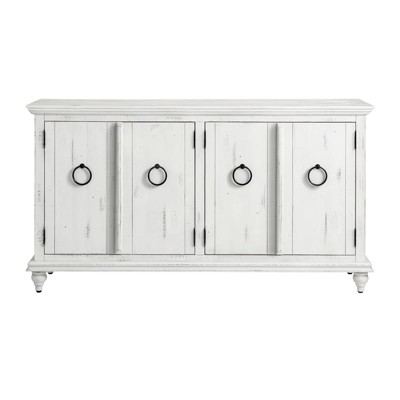 Rustic White Solid Wood TV Stand with Cabinet
