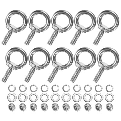 Unique Bargains Stainless Steel Durable Rust-Resistant Eyebolts with Nuts Washers Male Screw for Fastening 10 Pcs