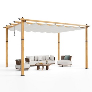 9Ft x 12Ft Outdoor Retractable Aluminum Pergola with Sun Shade Canopy, Metal Patio Shelter, Garden Trellis Gazebo. - 1 of 4