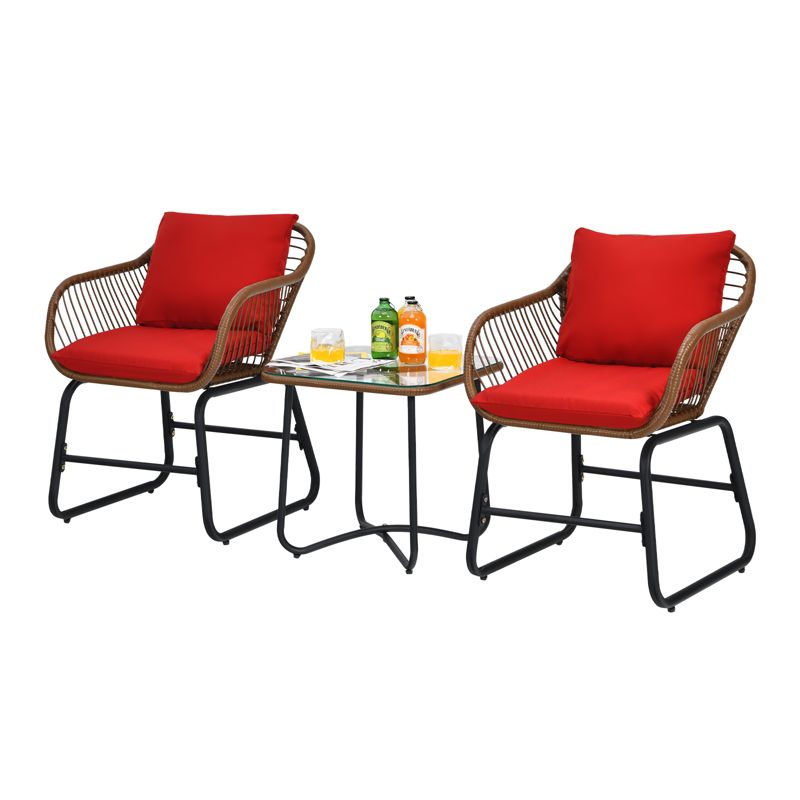 Tangkula 3 Pieces Outdoor Furniture Set Patio Bistro Set w/2 Armchairs & Tempered Glass Table White/Turquoise/Red, 4 of 6