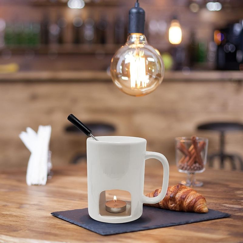 KOVOT Personal Fondue Mugs Set of 2 | Ceramic Mugs for Chocolate or Cheese | Includes Forks and Tealights, 3 of 6