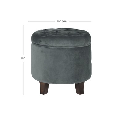 Dark Gray Velvet Tufted Round Storage Ottoman