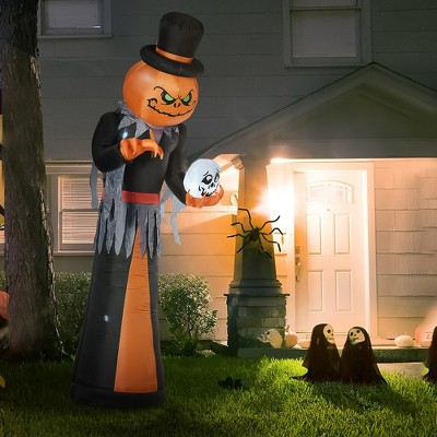 Whisen Halloween Inflatables Pumpkin Reaper, Skeleton Skull & Build-in LED