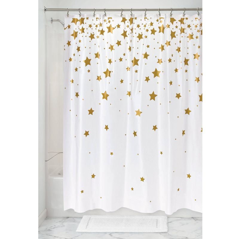 iDESIGN 72&#34;x72&#34; Falling Stars PEVA Bathroom Shower Curtain White/Gold, 2 of 8