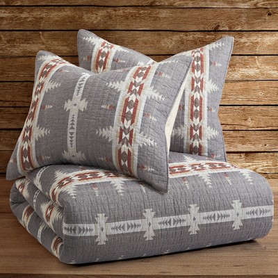 Gray and Cream Cotton Reversible Full Quilt Set