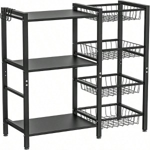 Storage Rack Kitchen Baker's Rack 3 Tiers 4 Baskets Steel Mesh Coffee Bar Fryer Stand Black Utility Organizer - 1 of 4