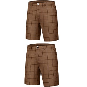 Lars Amadeus Men's Summer Flat Front Checked Chino Shorts 2 Packs - 1 of 4