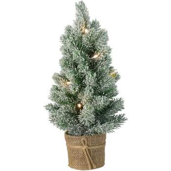 Northlight 1.4 FT LED Mini Flocked Artificial Tabletop Christmas Tree with Burlap Base, Clear Lights