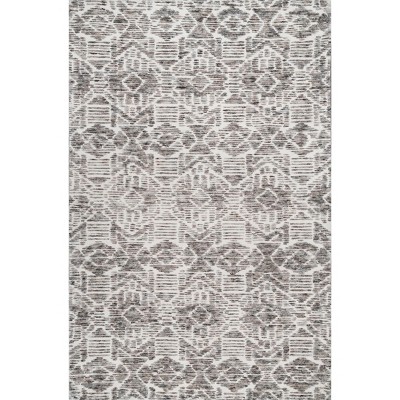 Handmade Tufted Wool Trellis Square Rug, 5' x 8', Stain-Resistant Gray