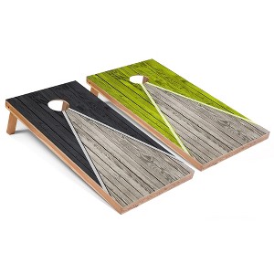 Skip's Garage Dark Grey and Lime Pyramid Cornhole Board Set, Includes 2 Boards, 8 Bags - 1 of 4