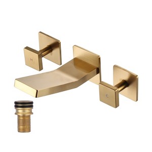 WOWOW Modern Double Handle Wall Mounted Bathroom Faucet with Waterfall Spout - 1 of 4